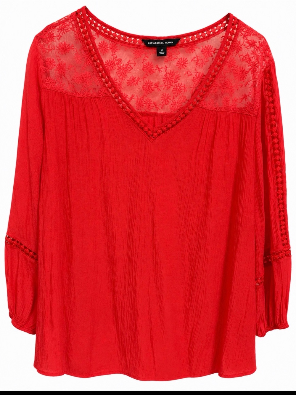 Zac & Rachel Orange V-Neck Lace Yoke Tunic